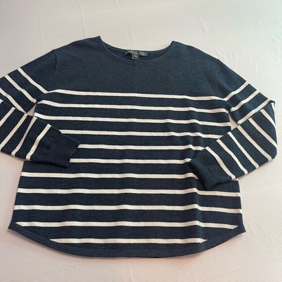 French Connection Blue White Striped Crewneck Pullover Sweater Size Small - Picture 1 of 10